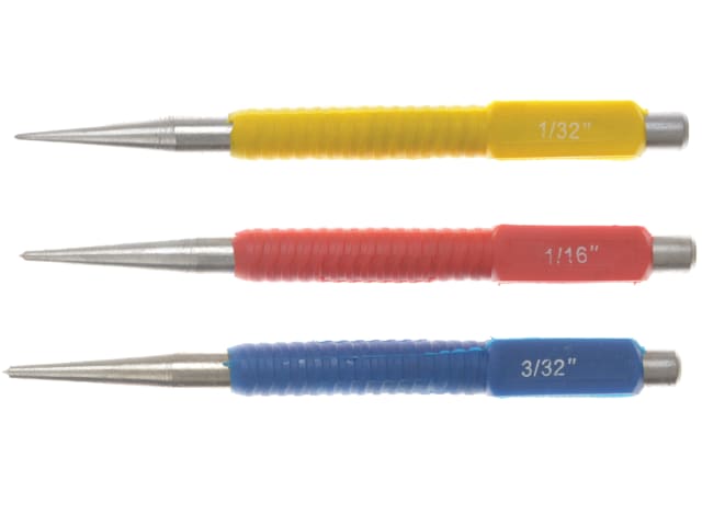 BlueSpot Tools 3 Piece Centre Punch Set Heat-Treated Steel Colour Coded
