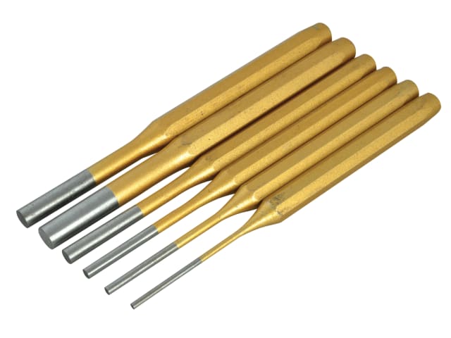 BlueSpot Tools 6 Piece Gold Pin Punch Set Heat Treated Alloy Steel HRC49-53