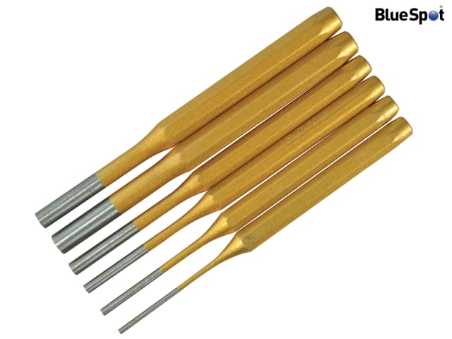 BlueSpot Tools 6 Piece Gold Pin Punch Set Heat Treated Alloy Steel HRC49-53