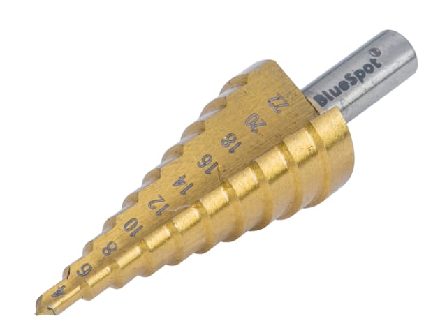BlueSpot Tools HSS Step Drill 4-22mm Titanium Coated for Precision Drilling