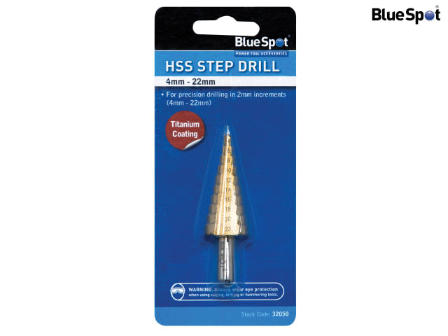 BlueSpot Tools HSS Step Drill 4-22mm Titanium Coated for Precision Drilling