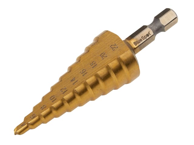 BlueSpot HSS 1/4in Hex Shank Step Drill 4-22mm Titanium Coated Durable Tool