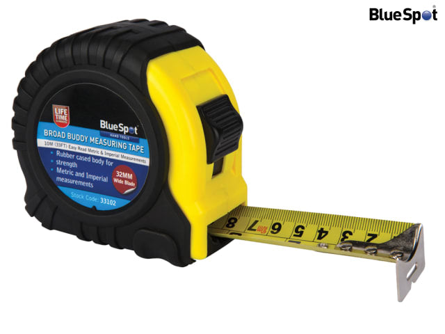 BlueSpot Tools Broad Buddy Pocket Tape 10m/33ft Extra Wide Steel Blade
