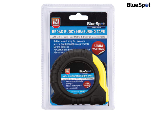 BlueSpot Tools Broad Buddy Pocket Tape 10m/33ft Extra Wide Steel Blade