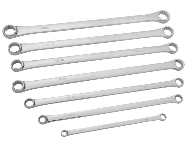 BlueSpot Tools Extra Long Ring Spanner Set 7 Piece Chrome Vanadium Steel