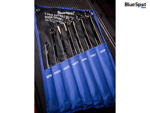 BlueSpot Tools Extra Long Ring Spanner Set 7 Piece Chrome Vanadium Steel