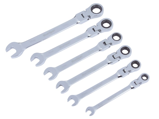 BlueSpot 6 Piece Flexible Head Ratchet Set 180Â° Pivoting Chrome Vanadium