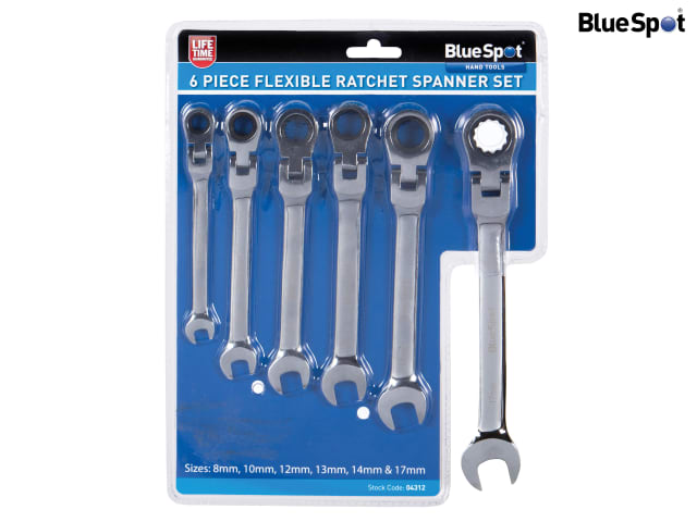 BlueSpot 6 Piece Flexible Head Ratchet Set 180Â° Pivoting Chrome Vanadium