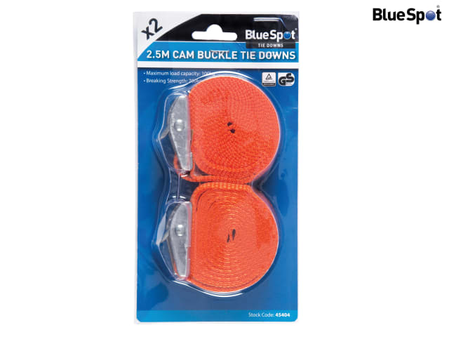 BlueSpot Tools 2.5m Cam Buckle Tie-Down Straps Twin Pack 100kg Capacity