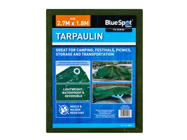 BlueSpot Tools Green Tarpaulin 2.7x1.8m Waterproof Lightweight Garden Cover