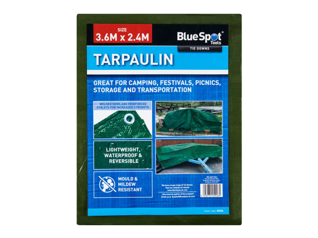 BlueSpot Tools Green Tarpaulin 3.6 x 2.4m Waterproof Lightweight Cover