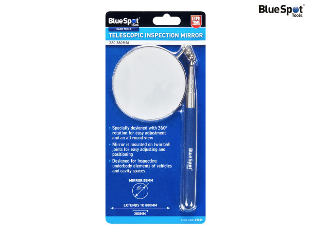 BlueSpot Tools Large Inspection Mirror 360Â° Adjustable Twin Ball Joints 85mm