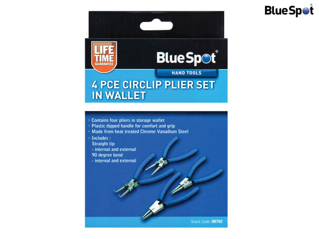 BlueSpot Tools 4 Piece Circlip Pliers Set Chrome Vanadium Steel with Wallet