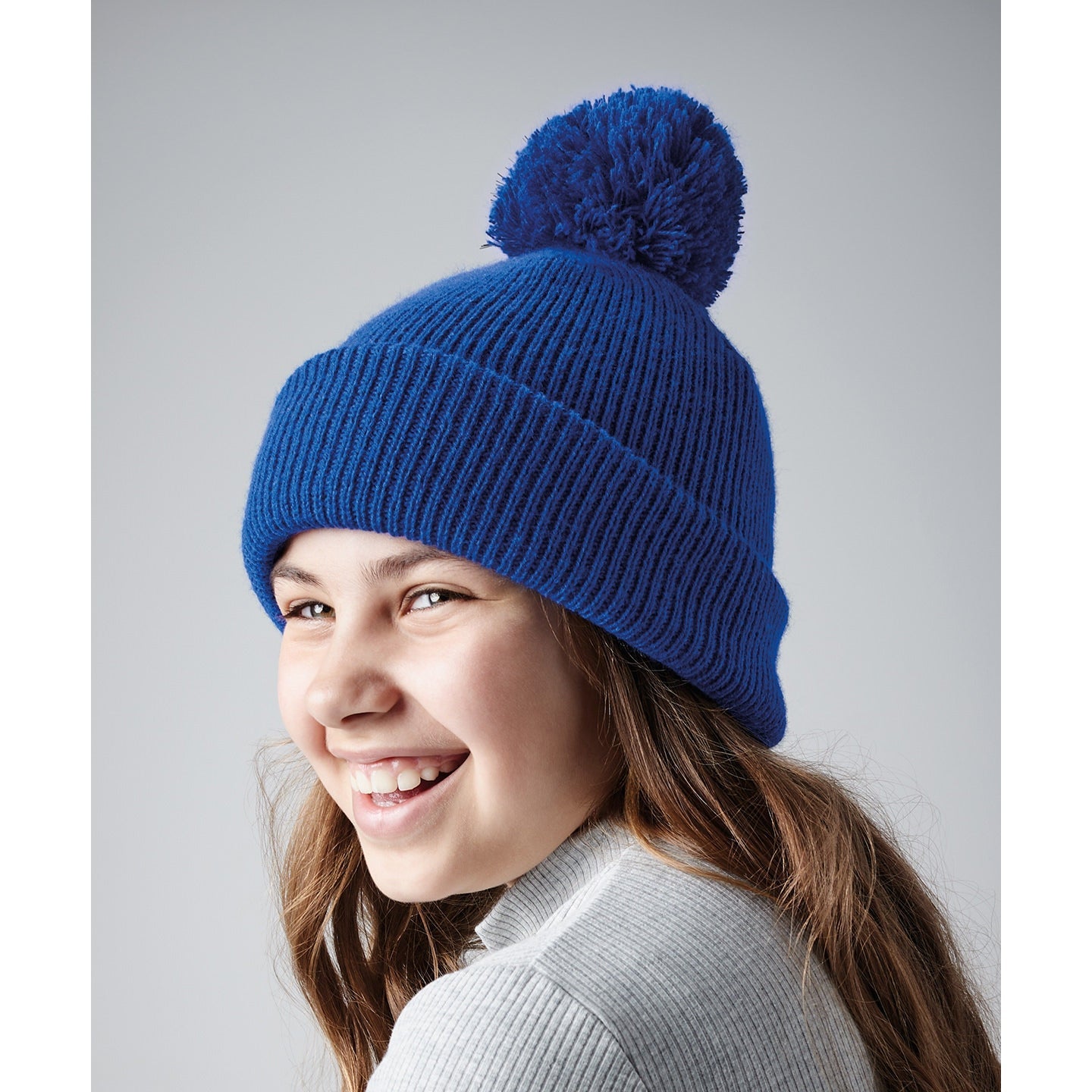 Beechfield Junior Reflective Bobble Beanie Double Layer Knit Cuffed Design