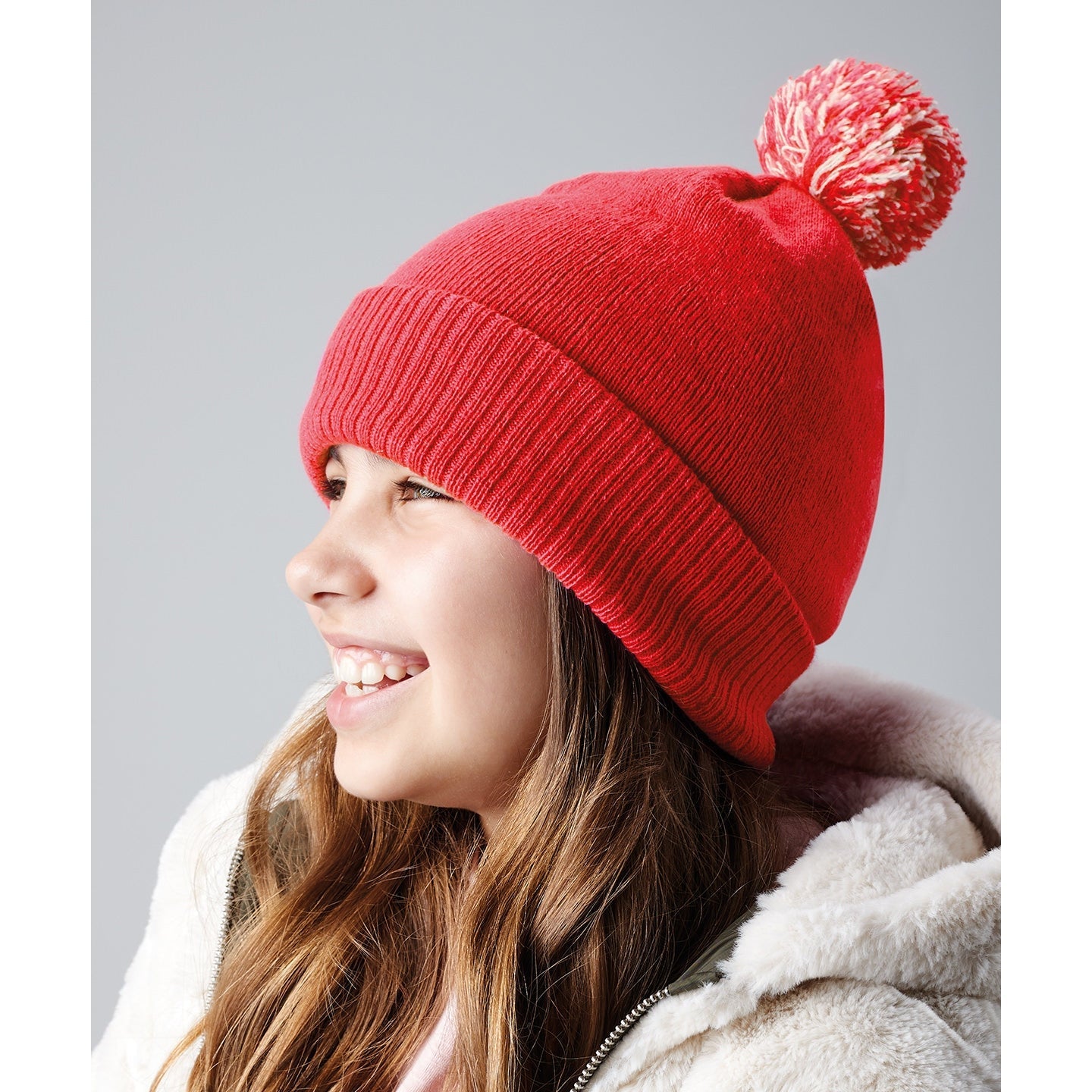 Beechfield Junior Snowstar Beanie Two-Tone Pom Pom Cuffed Slouch Knit Hat