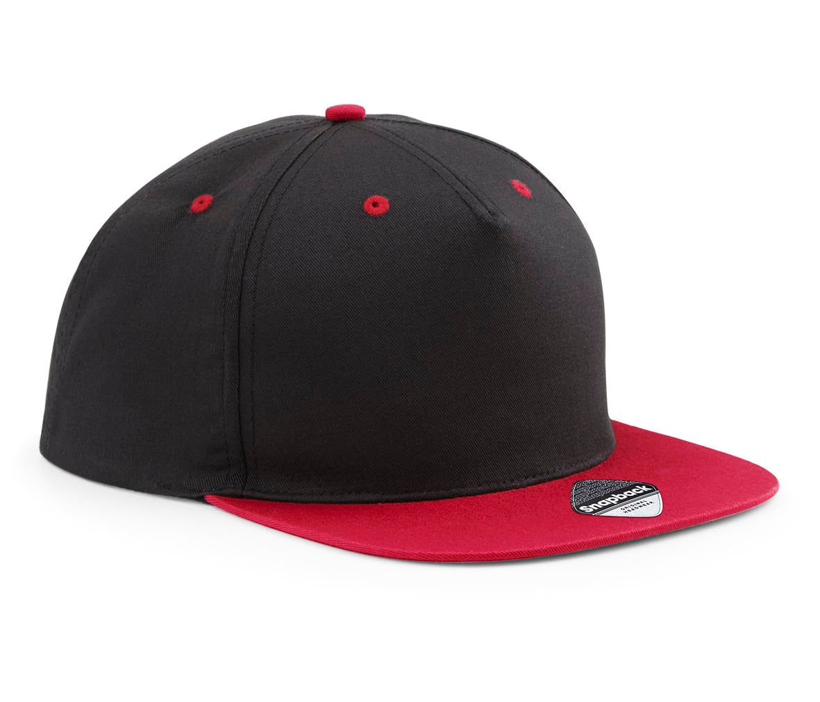 Beechfield 5-Panel Contrast Snapback Hat Retro Style Flat Peak Adjustable