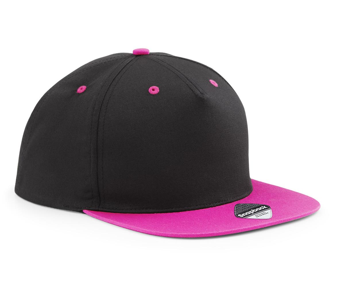 Beechfield 5-Panel Contrast Snapback Hat Retro Style Flat Peak Adjustable