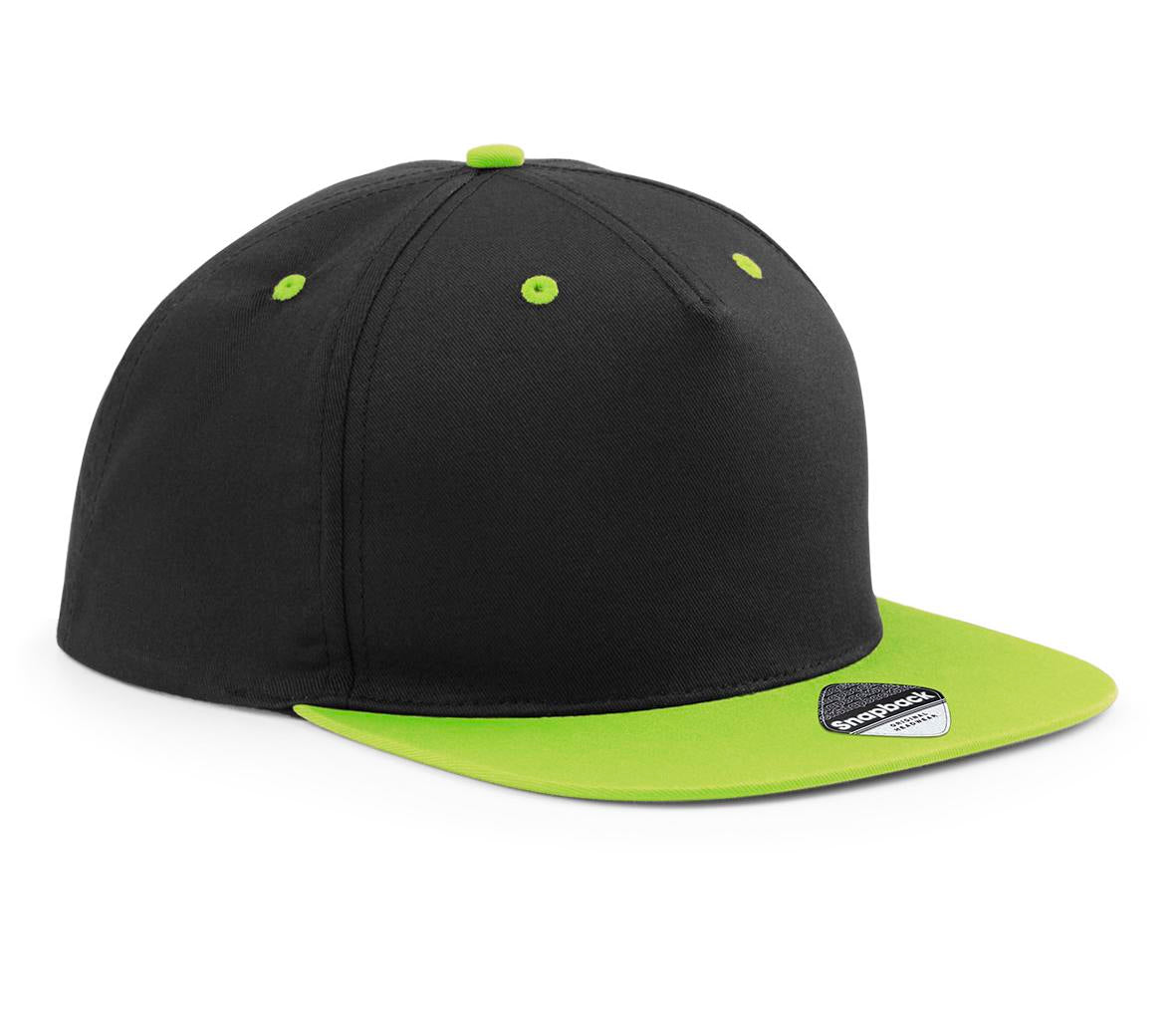 Beechfield 5-Panel Contrast Snapback Hat Retro Style Flat Peak Adjustable