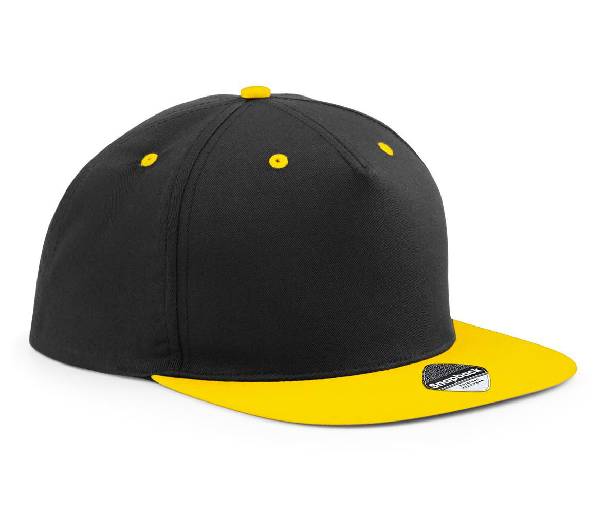 Beechfield 5-Panel Contrast Snapback Hat Retro Style Flat Peak Adjustable
