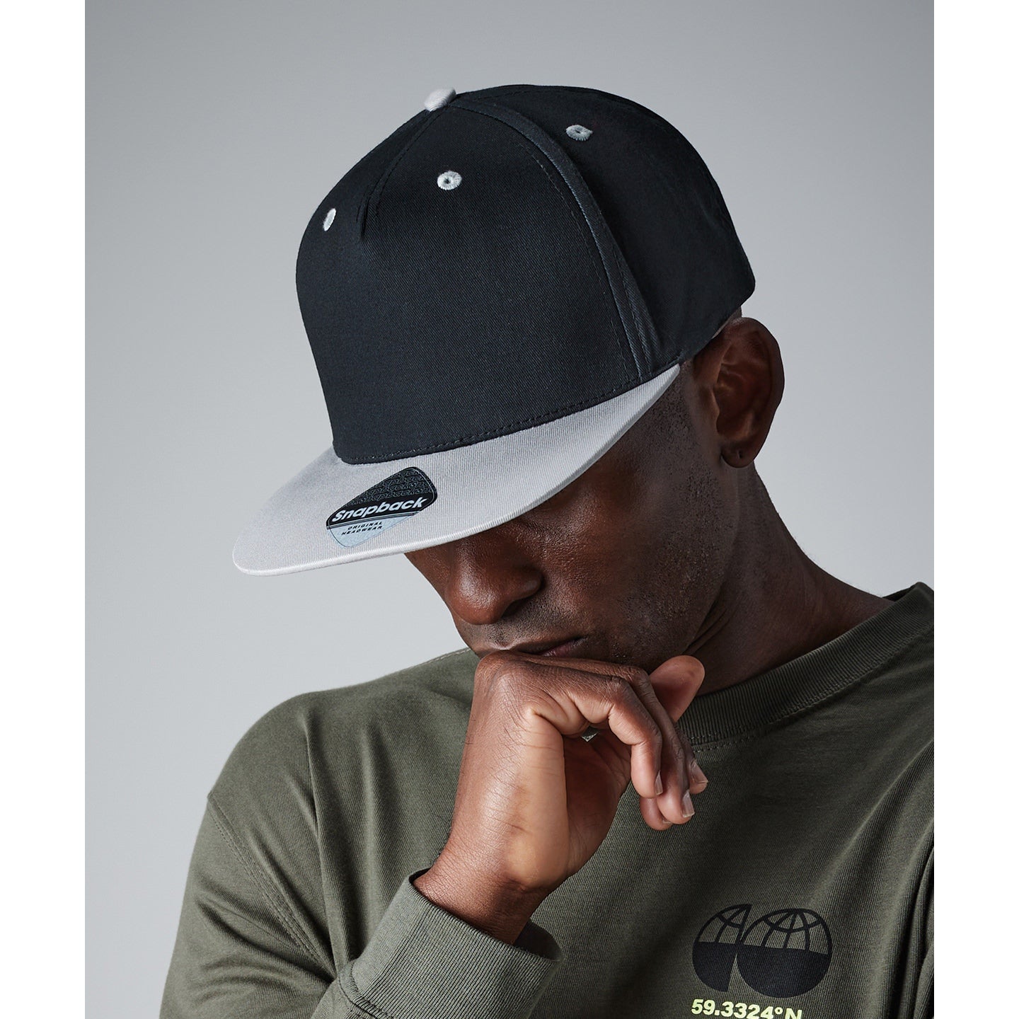 Beechfield 5-Panel Contrast Snapback Hat Retro Style Flat Peak Adjustable