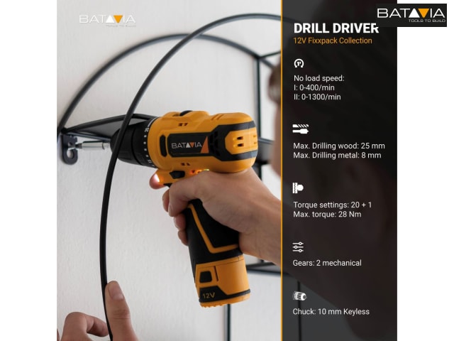 Batavia FIXXPACK 12V Drill Driver Bare Unit Lightweight with LED Work Light