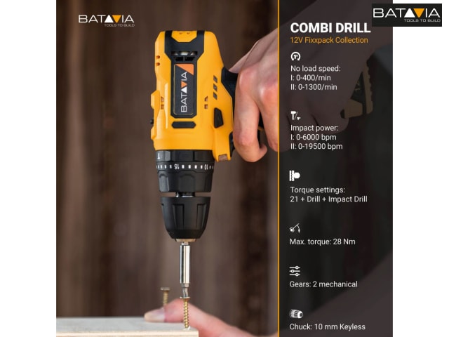Batavia FIXXPACK 12V Combi Drill Bare Unit with LED Light & Adjustable Torque