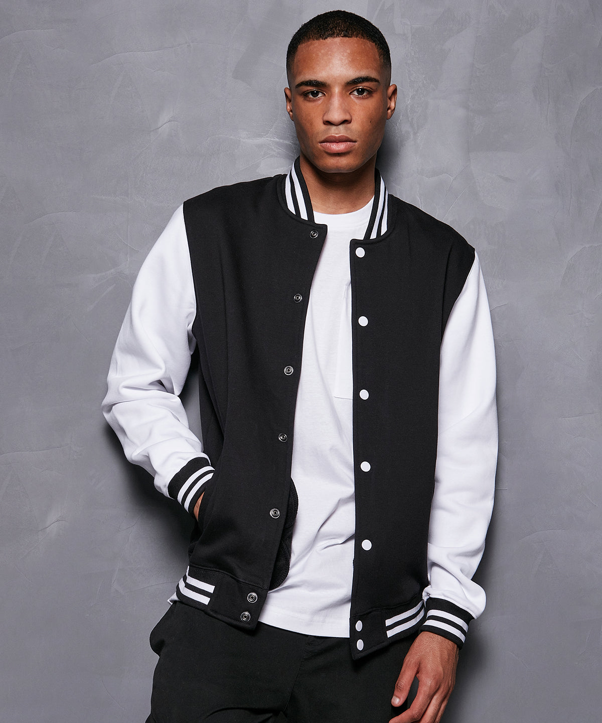 Build Your Brand Men's College Jacket Sporty Style Ribbed Hem Customizable