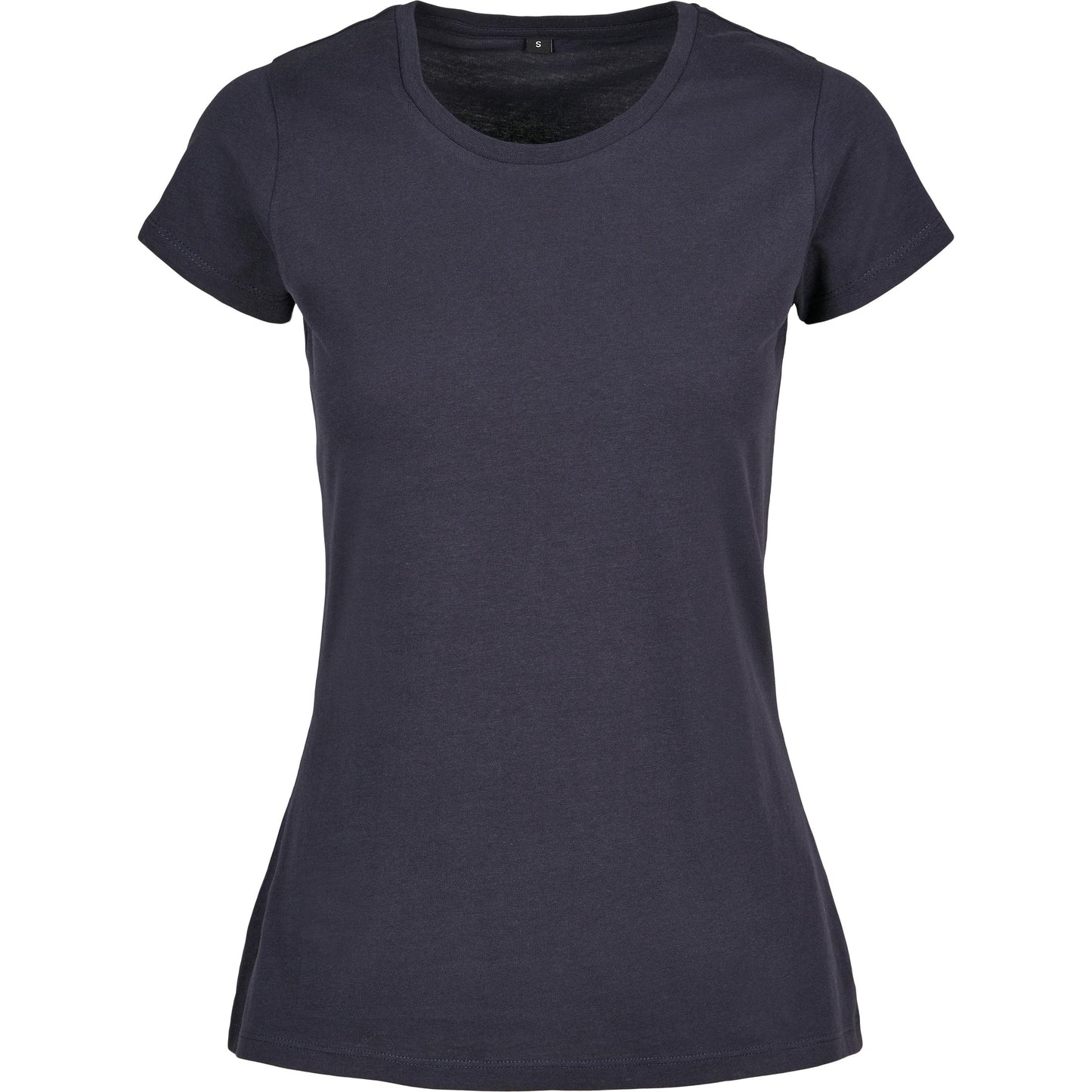 Build Your Brand Women's Basic Tee Navy Cotton Short Sleeve Form-Fitting