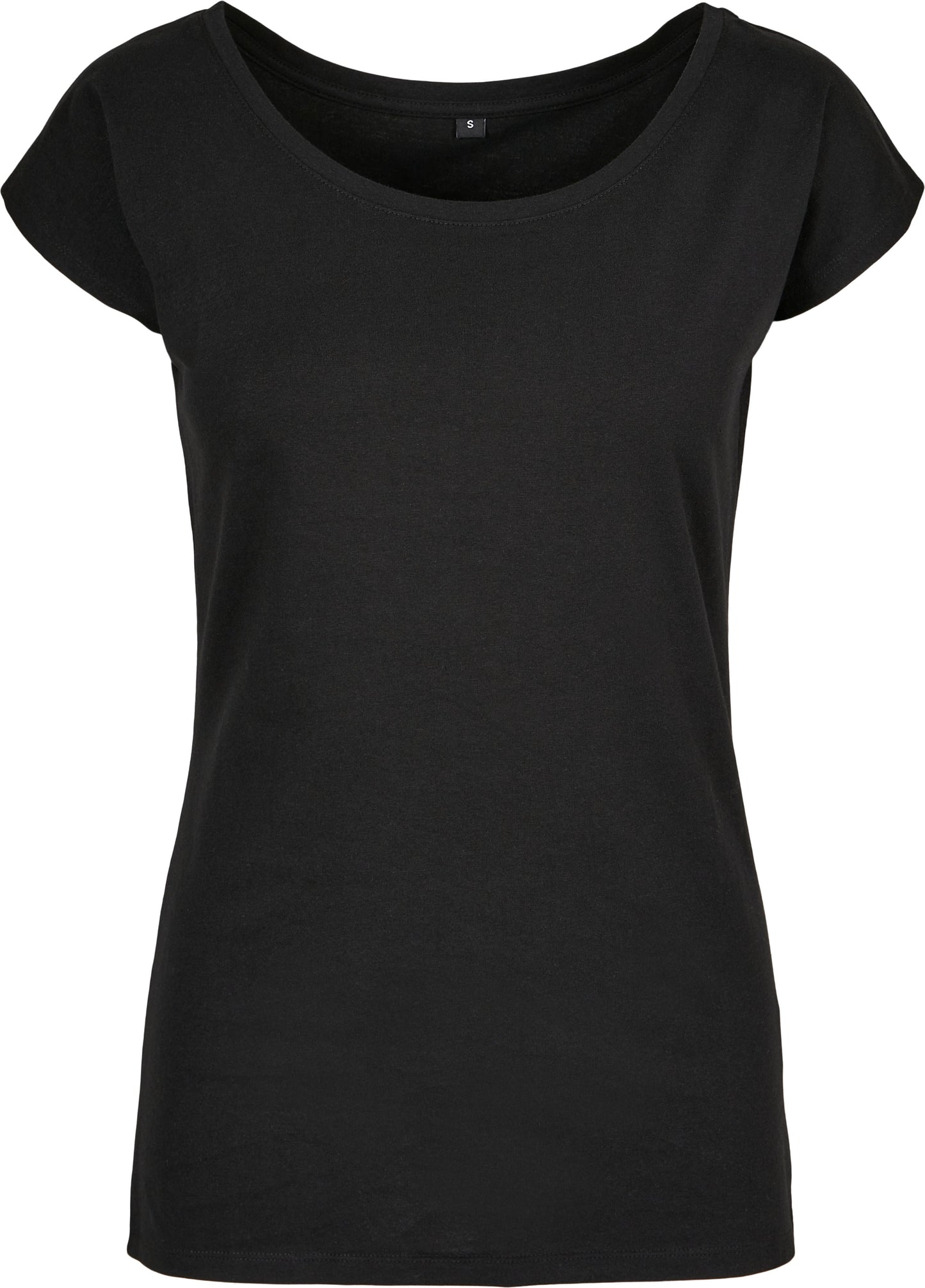 Build Your Brand Women's Wide Neck Tee Black Loose Fit Off-Shoulder Top