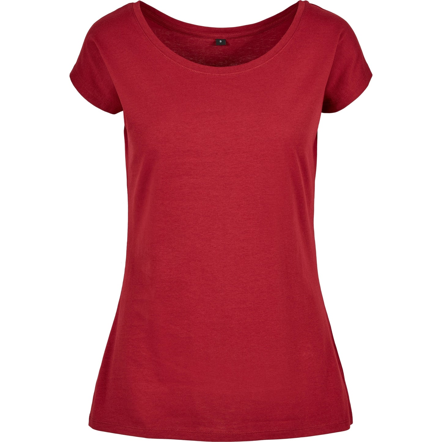Build Your Brand Women's Wide Neck Tee Burgundy Loose Fit Off-Shoulder Top