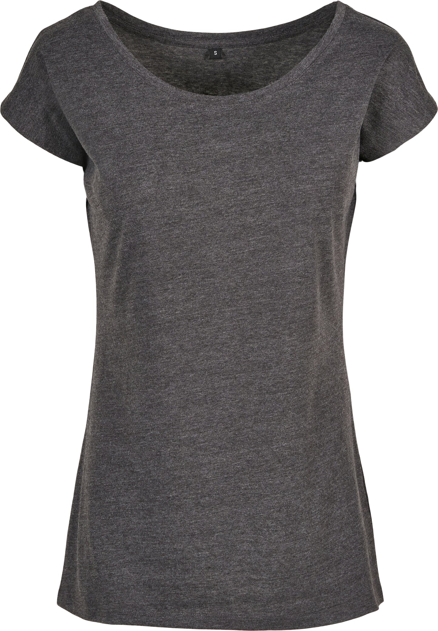 Build Your Brand Women's Wide Neck Tee Charcoal Loose Fit Off-Shoulder Top