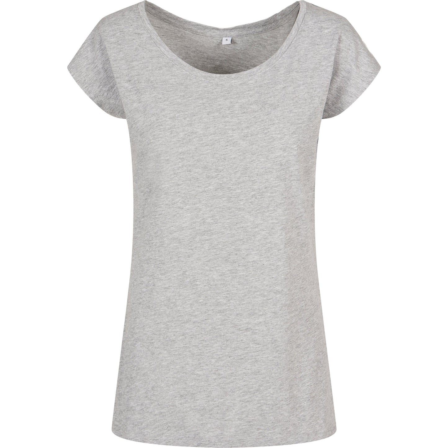 Build Your Brand Women's Wide Neck Tee Heather Grey Loose Fit Off-Shoulder