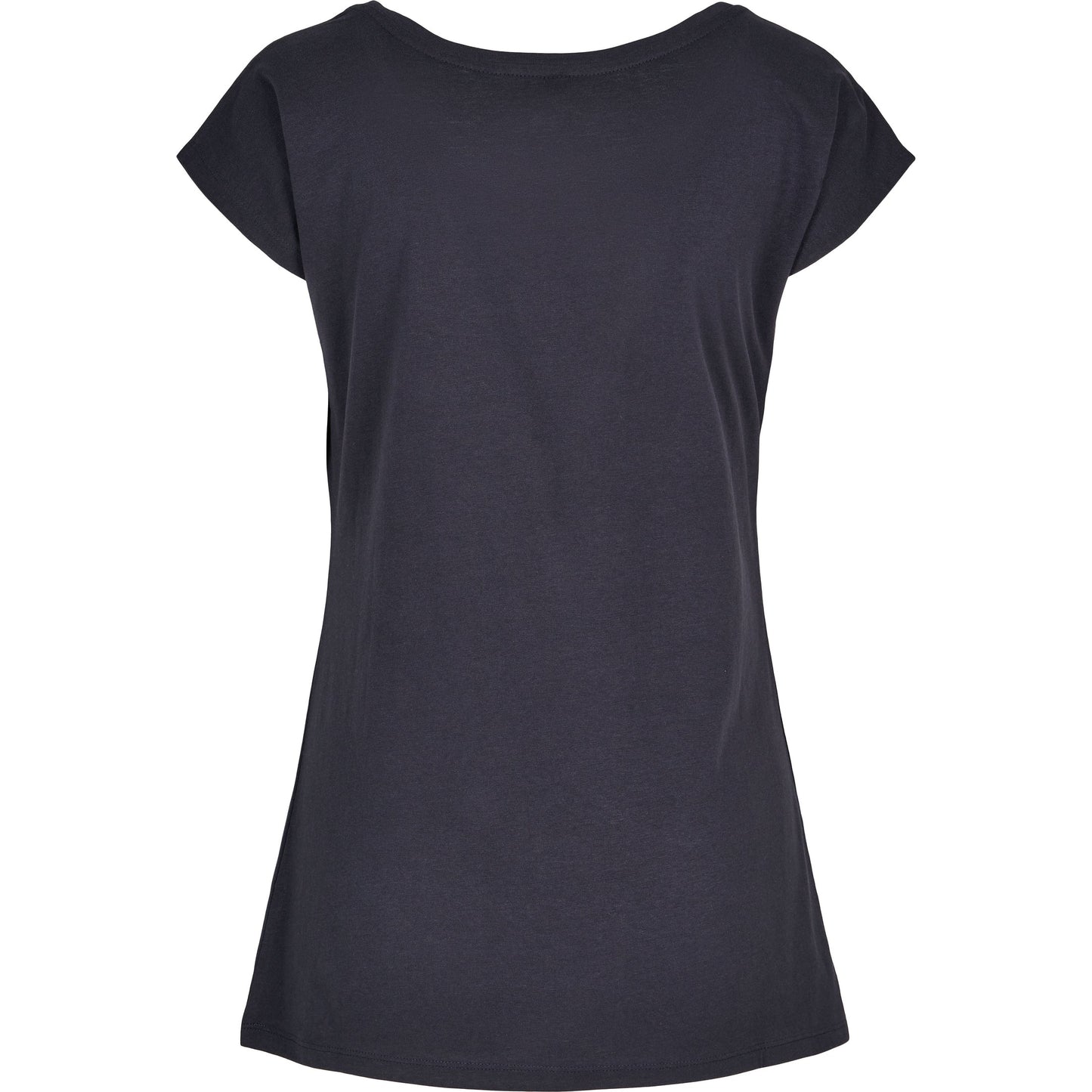 Build Your Brand Women's Wide Neck Tee Loose Fit Off-Shoulder Navy 100% Cotton
