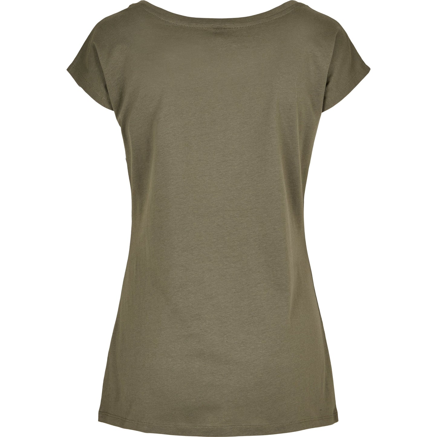 Build Your Brand Women's Wide Neck Tee Loose Fit Olive Green Cotton Top