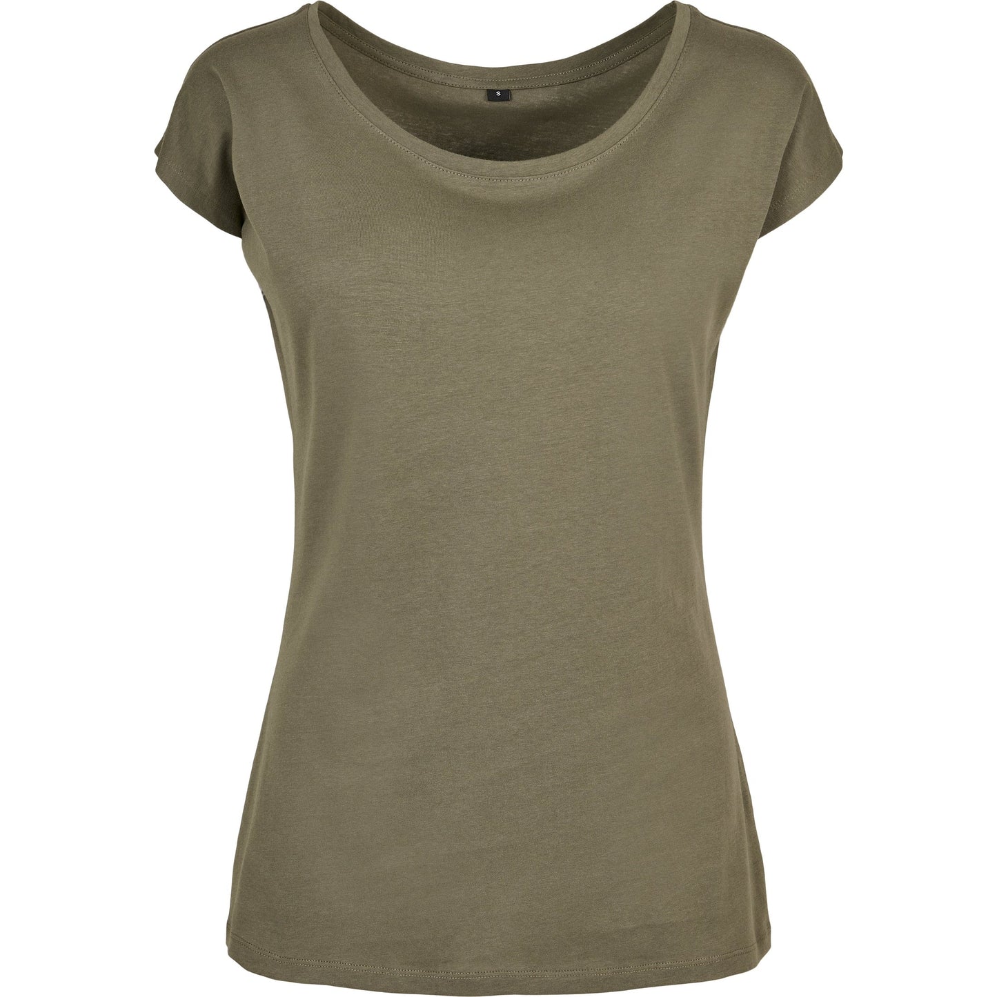 Build Your Brand Women's Wide Neck Tee Loose Fit Olive Green Cotton Top