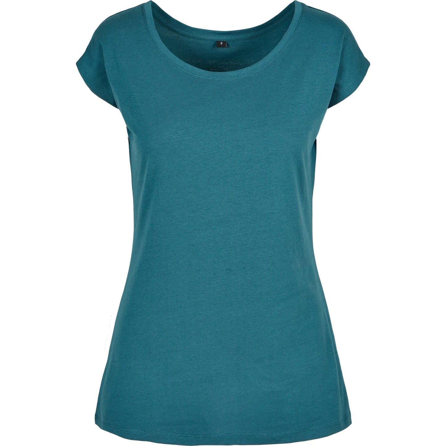 Build Your Brand Women's Wide Neck Tee Loose Fit Off-Shoulder Teal 100% Cotton