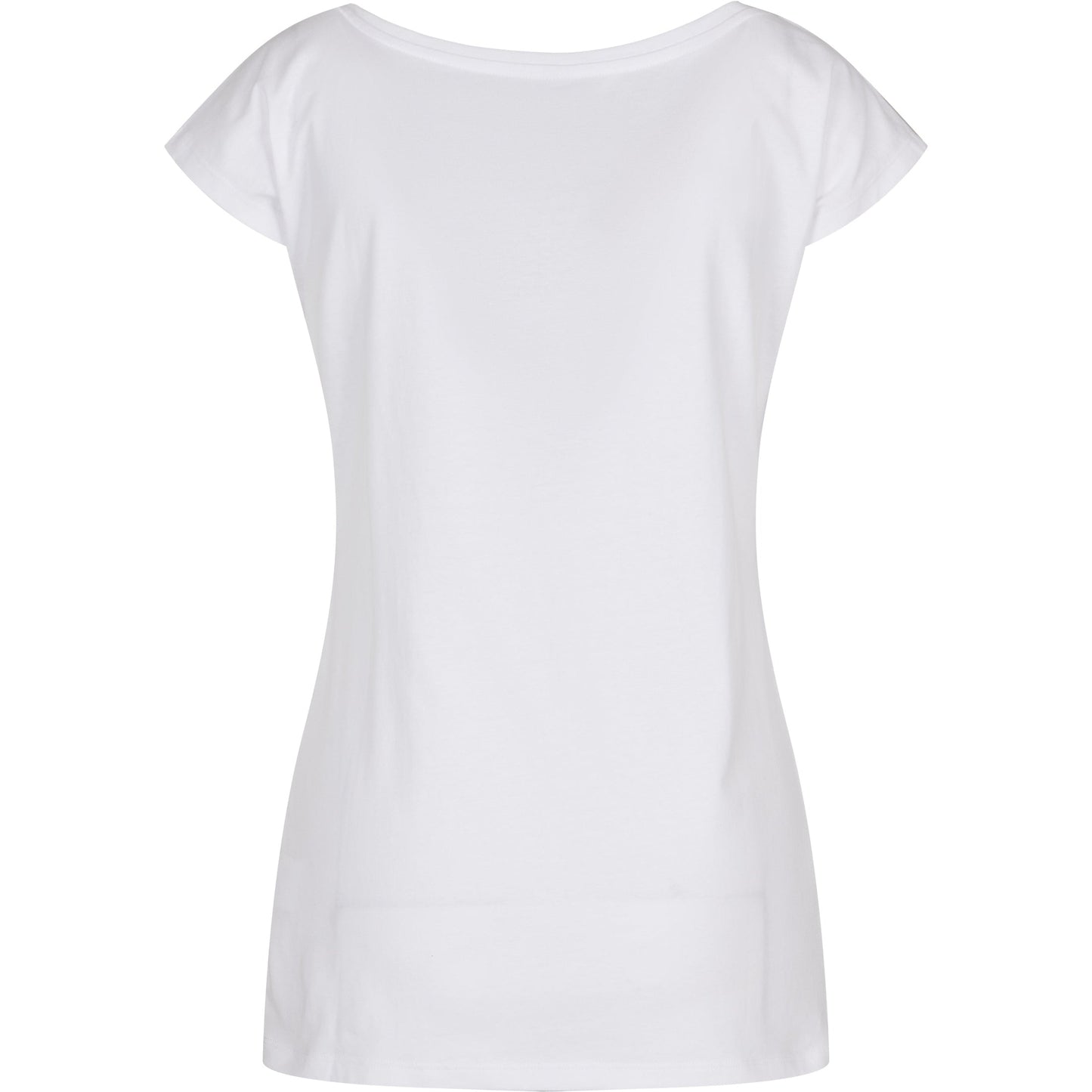 Build Your Brand Women's Wide Neck Tee Loose Fit Off-Shoulder White 100% Cotton
