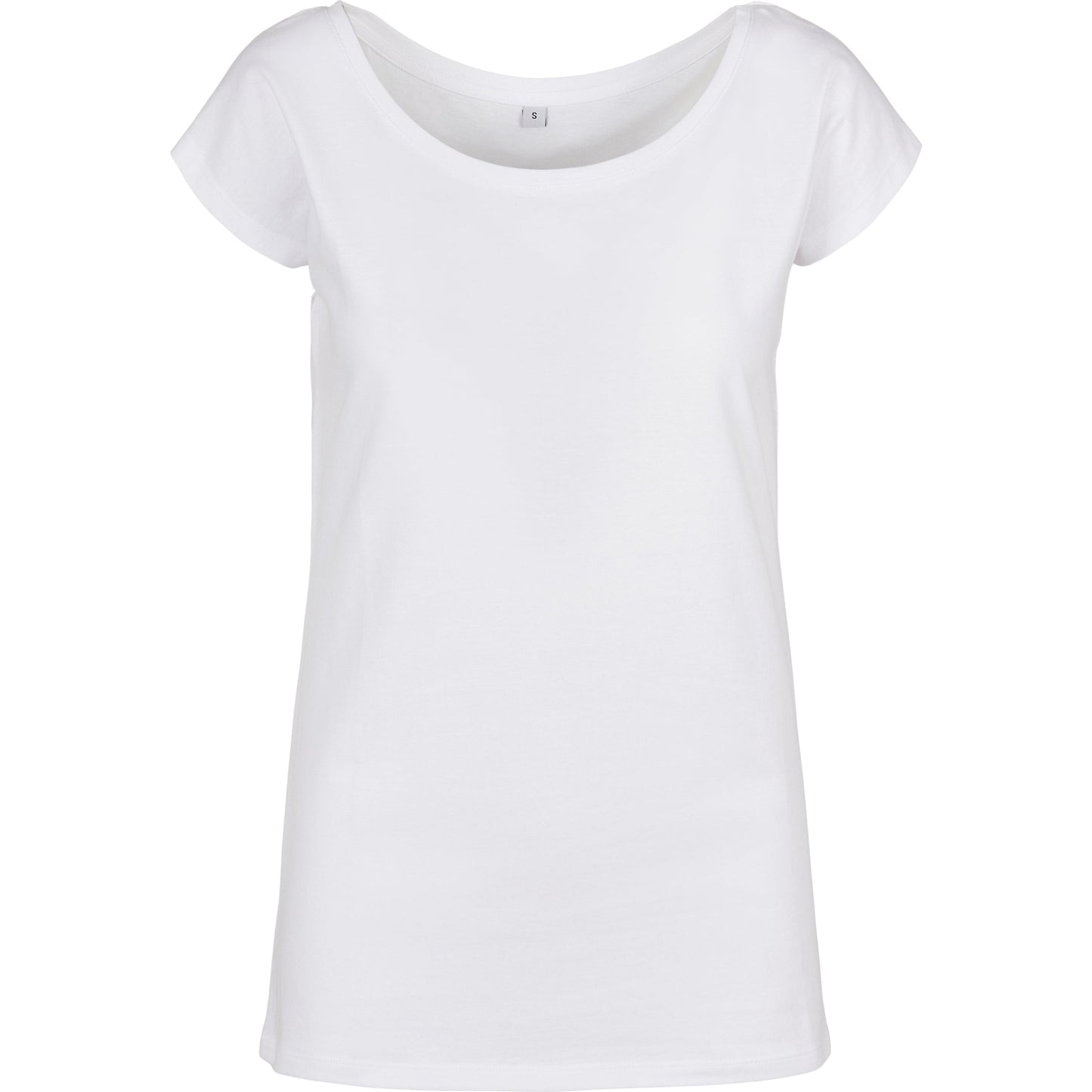 Build Your Brand Women's Wide Neck Tee Loose Fit Off-Shoulder White 100% Cotton