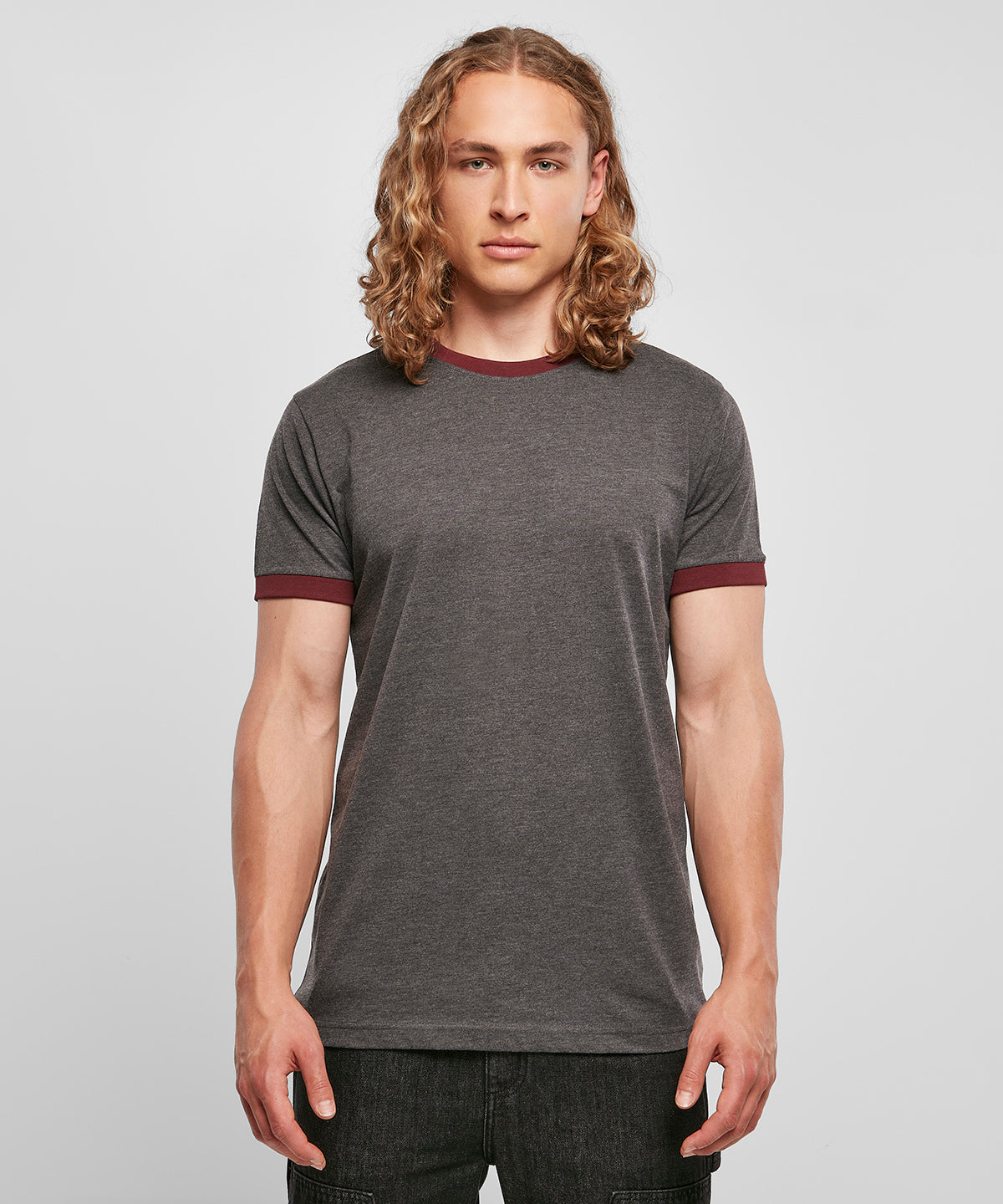 Build Your Brand Men's Ringer Tee Contrast Piping Regular Fit 100% Cotton