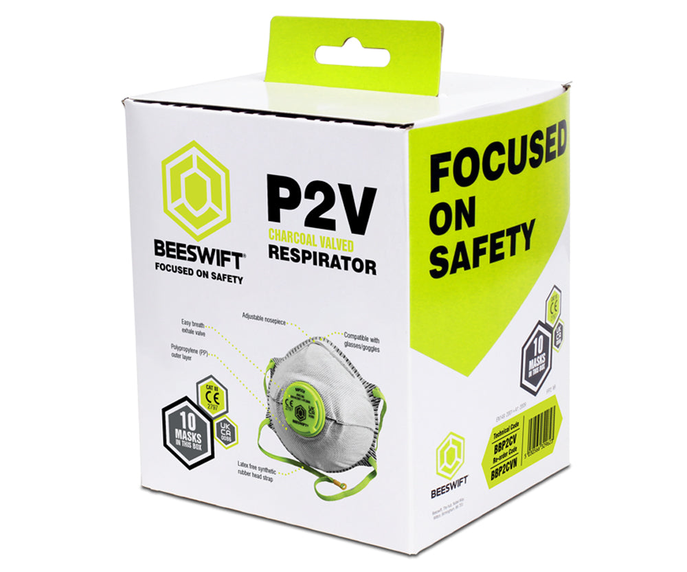 Beeswift P2 Valved Charcoal Mask Grey FFP2 NR for Toxic Dusts and Mists