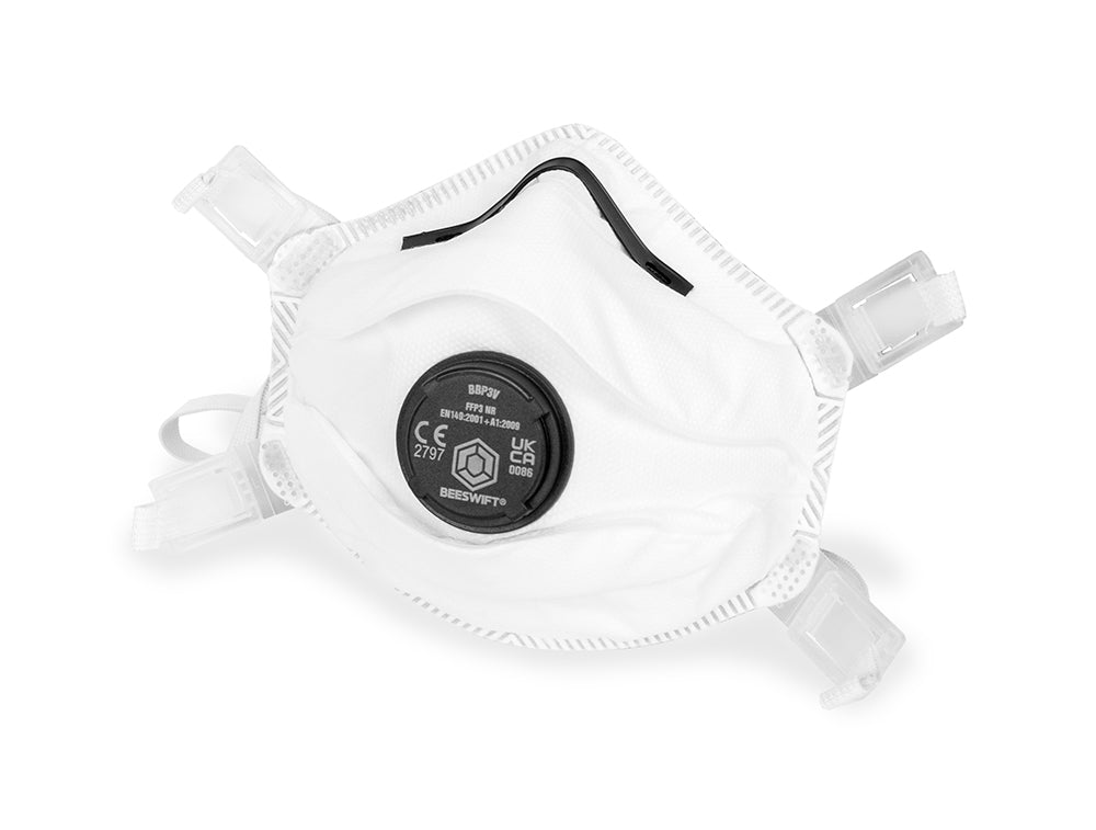 Bsafe FFP3 Valved Respirator Cup Mask Adjustable Head Strap Low Breathing Resis.