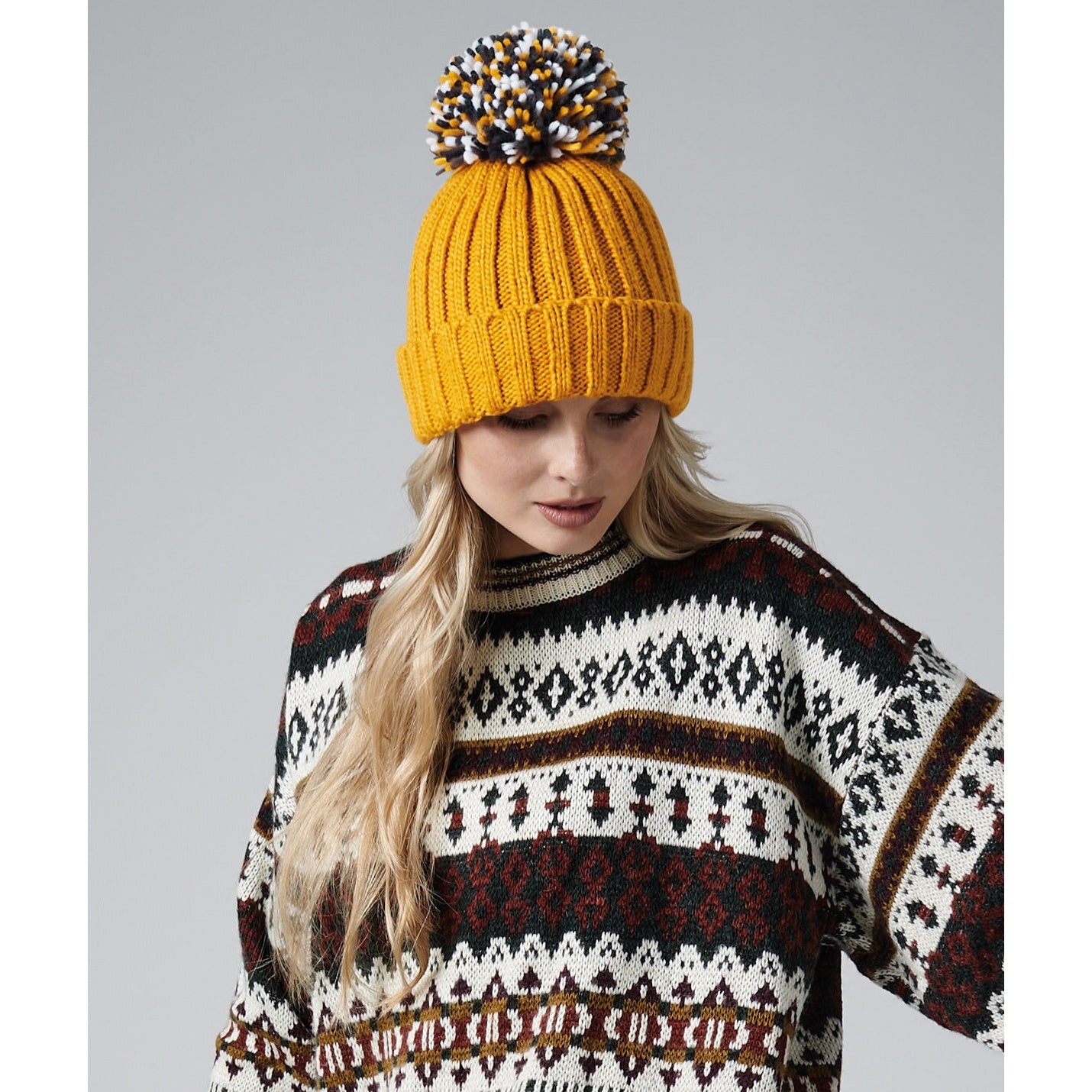 Beechfield Hygge Beanie Heavyweight Cuffed Knit with Shearling Lining & Pom Pom