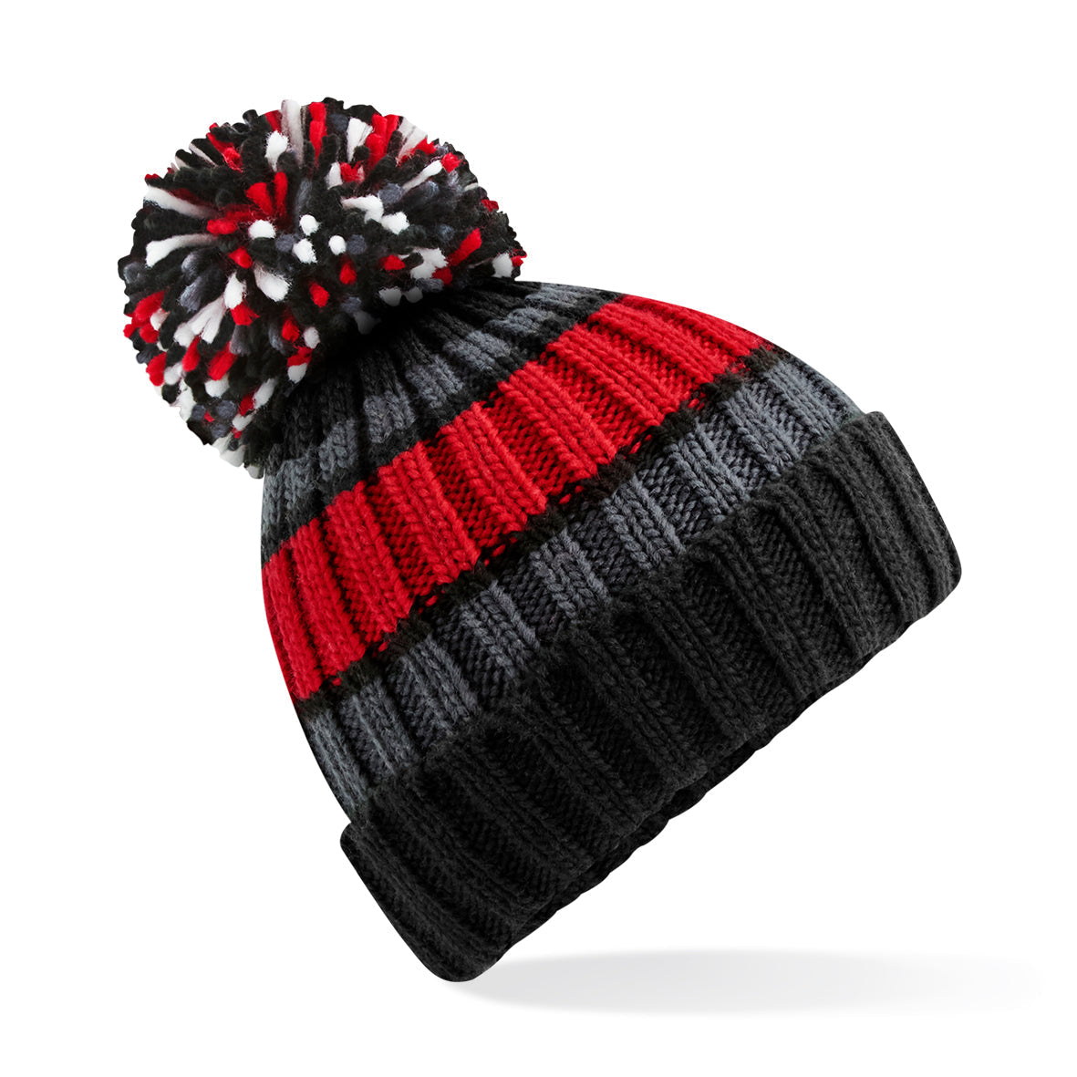 Beechfield Hygge Striped Beanie with Shearling Lining and Oversized Pom Pom