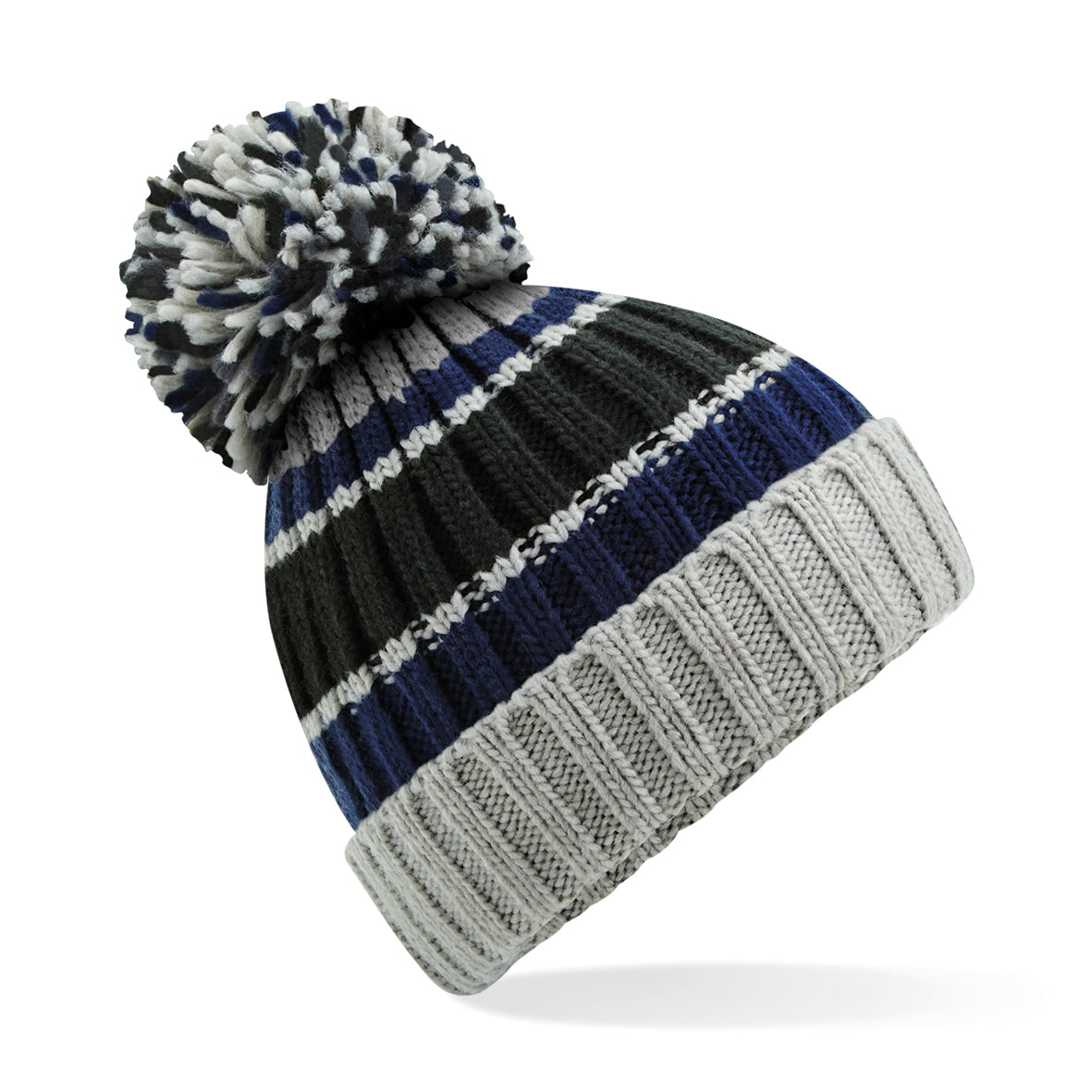 Beechfield Hygge Striped Beanie with Shearling Lining and Oversized Pom Pom