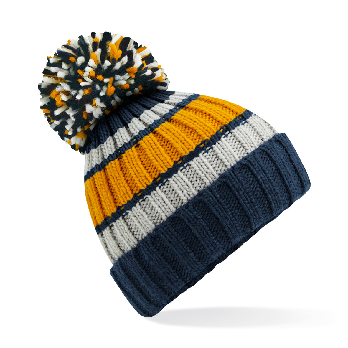 Beechfield Hygge Striped Beanie with Shearling Lining and Oversized Pom Pom