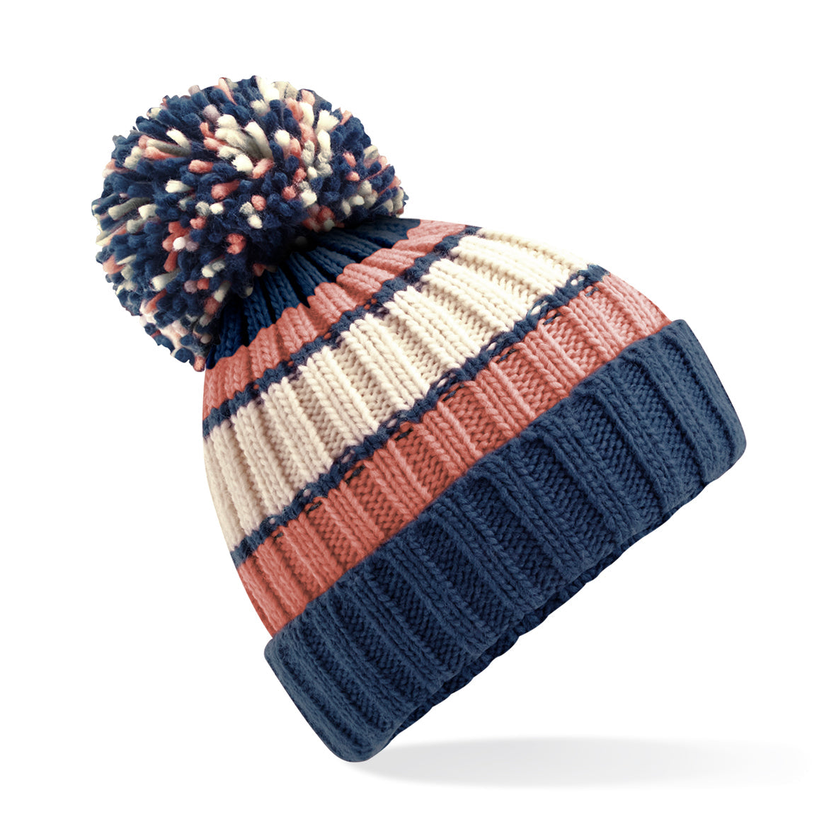 Beechfield Hygge Striped Beanie with Shearling Lining and Oversized Pom Pom