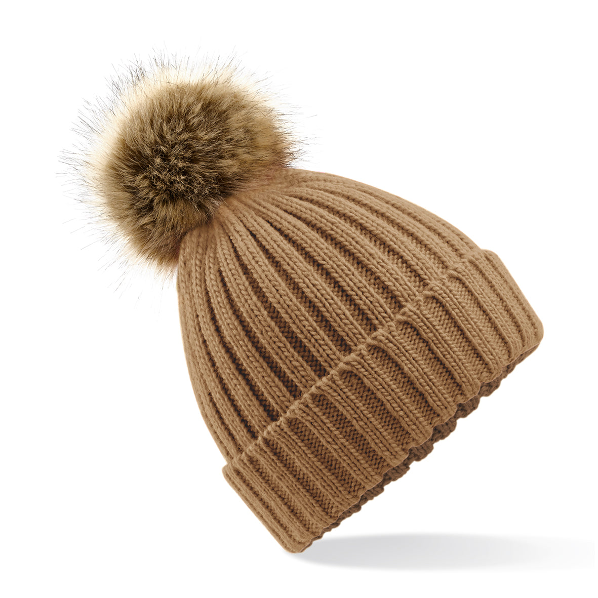 Beechfield Chunky Beanie with Removable Faux Fur Pom Pom and Cuffed Design