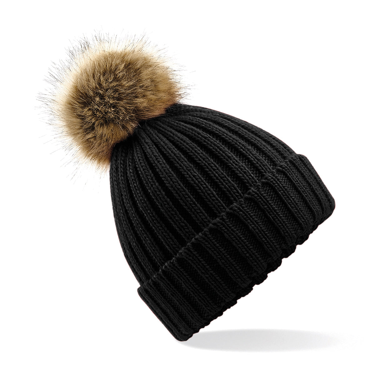 Beechfield Chunky Beanie with Removable Faux Fur Pom Pom and Cuffed Design