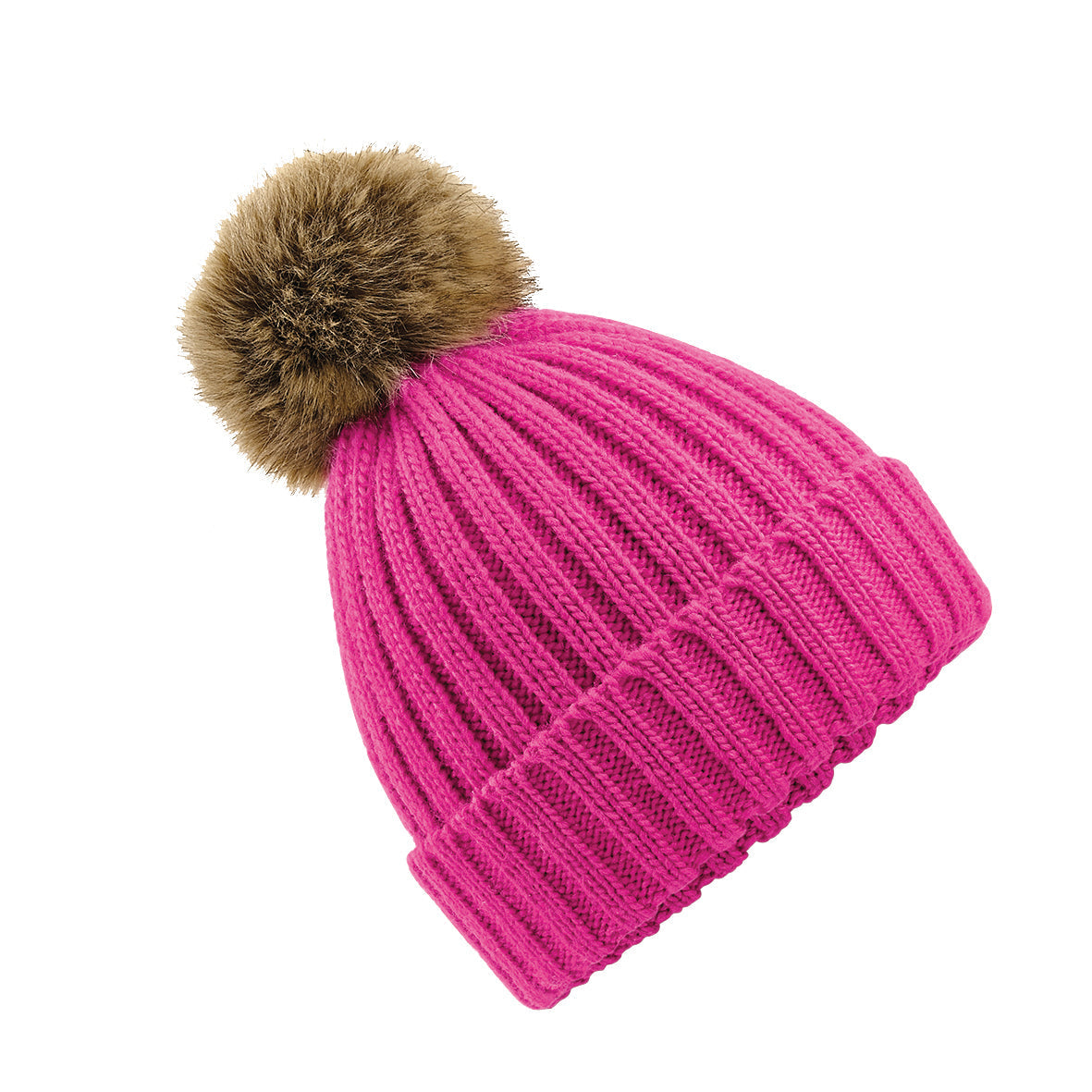 Beechfield Chunky Beanie with Removable Faux Fur Pom Pom and Cuffed Design