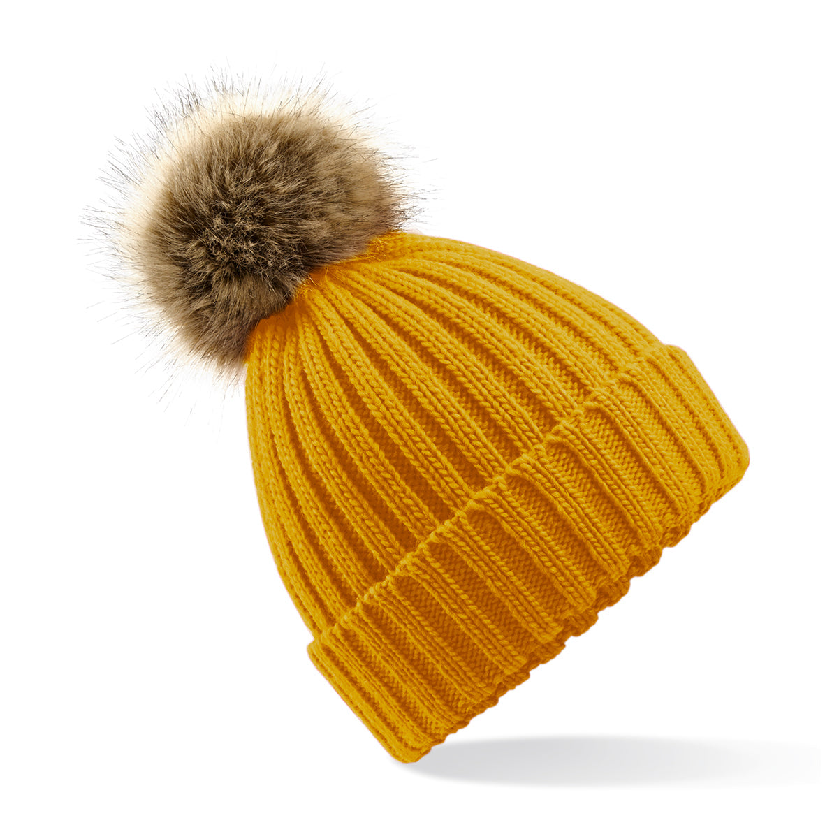 Beechfield Chunky Beanie with Removable Faux Fur Pom Pom and Cuffed Design